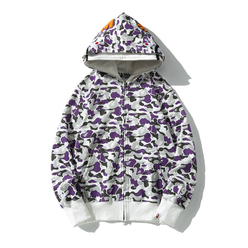 Ape Hoodie Shark with Camo Hooded Cardigan Zip Sweater Double Hat Jacket