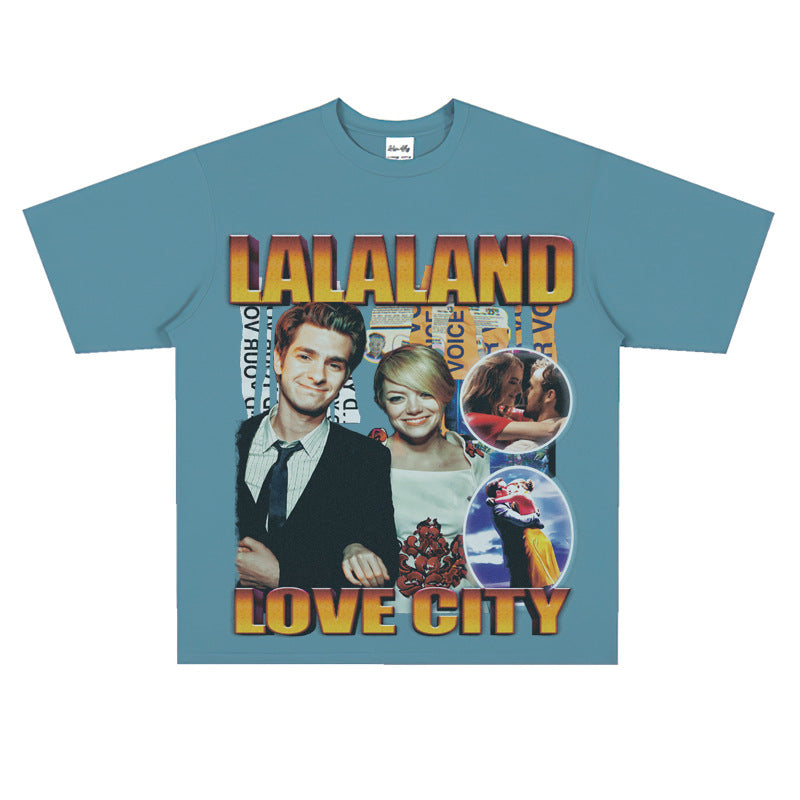 Film Star T Shirt Loose Retro Street Cotton American T-shirt Men and Women