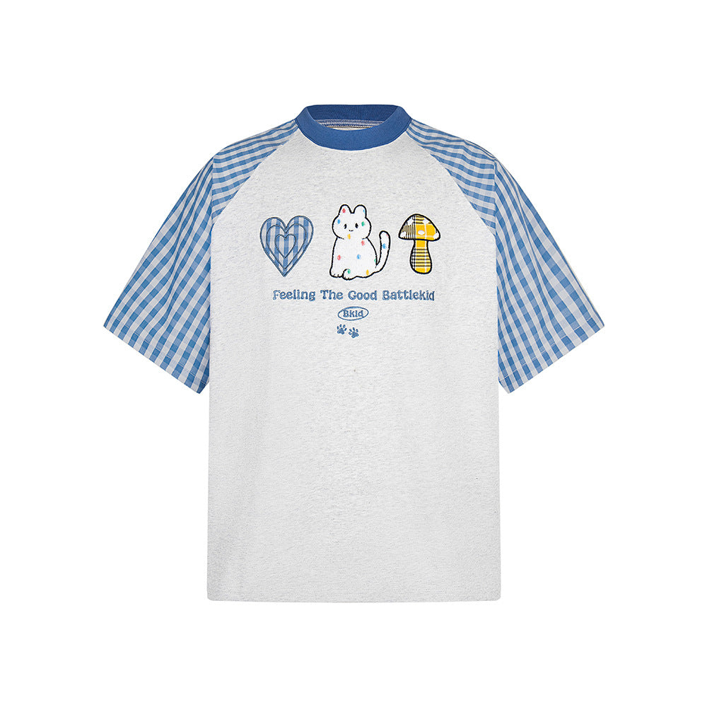 Nostalgia T Shirts Vintage Plaid Short Sleeve T-Shirt Loose Casual Top