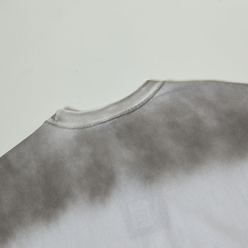 Camisas Retros cut holes and wash gradual change old letter print short sleeve t-shirt