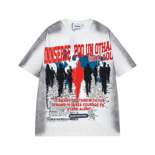 Retro Style Shirt For Men Summer Hip Hop Washed Dark Figure T-Shirt Short Sleeve