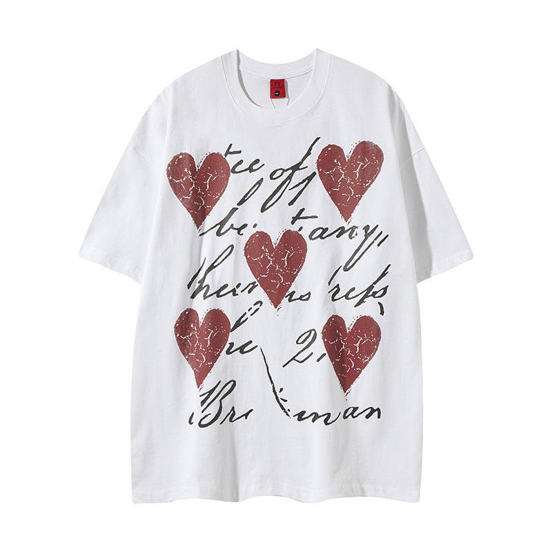 Vintage Usa Shirt Hip Hop Heart Print Short Sleeve T-Shirt