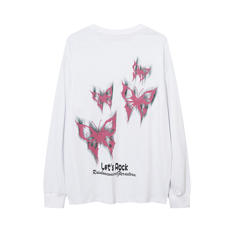 Vintage T Shirts Hip Hop Butterfly Graffiti Print Long Sleeve T-Shirt