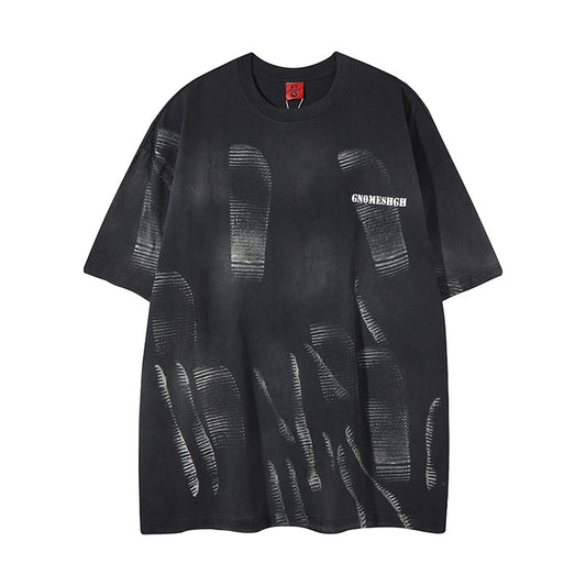 Distorted vintage graffiti loose summer round neck short sleeve t-shirt