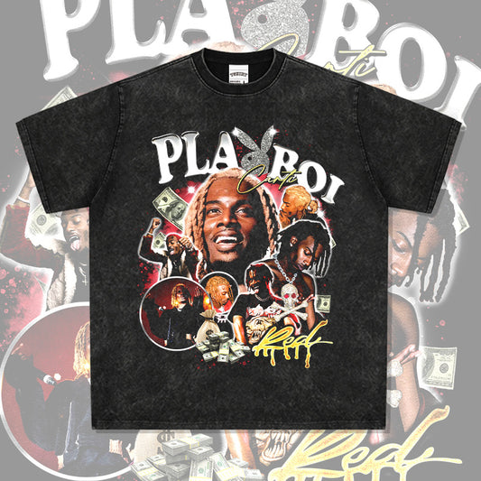 Cool t rapper Playbois Carti print hip hop rap short sleeve t-shirt vintage vintage top