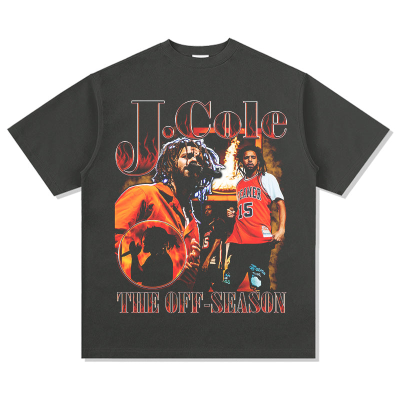 Streetwear masculino vintage hip hop j cole print short sleeve t-shirt