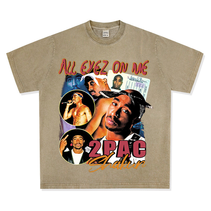 Cool t rapper hip hop tupac print vintage short sleeve t-shirt vintage