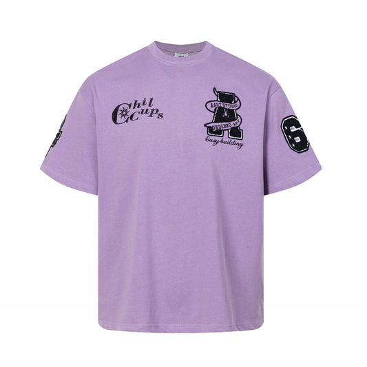 Hip Hop Clothing Summer Short Sleeve Vintage Embroidered T-Shirt Short Sleeve