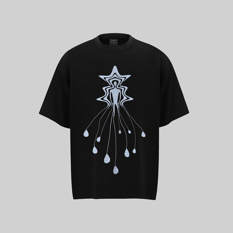Camisas Retros Washed Old Abstract Character Print Short Sleeve T-Shirt