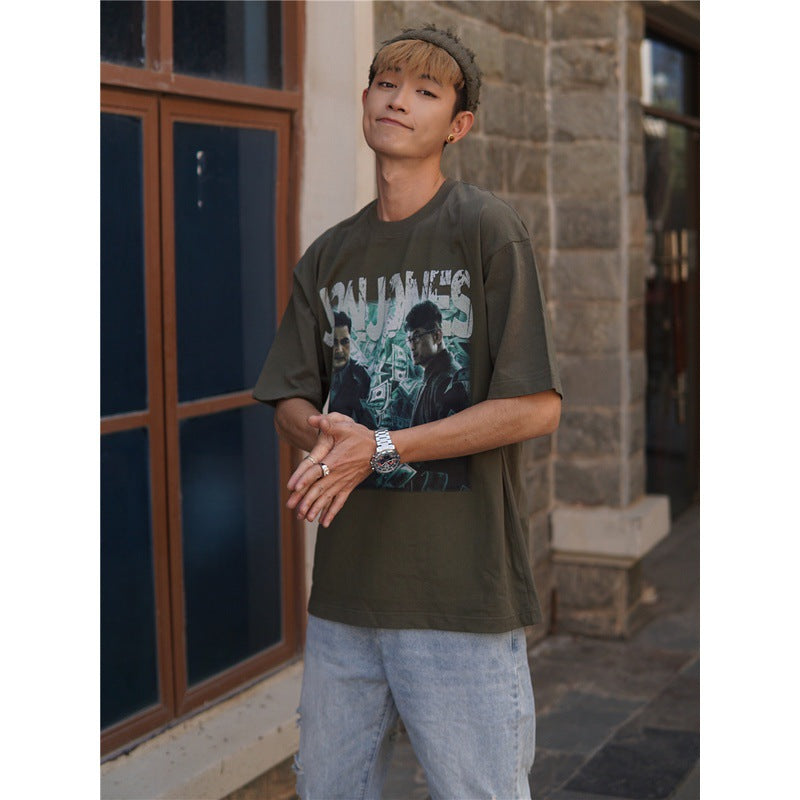 Film Star T Shirt Cotton Short Sleeve Loose Retro American Design T-shirt Men
