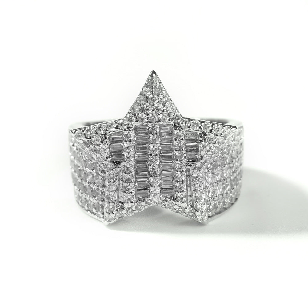 Rings Zircon Hip Hop T Square Pentagram Ring St. Valentine's Spectrum