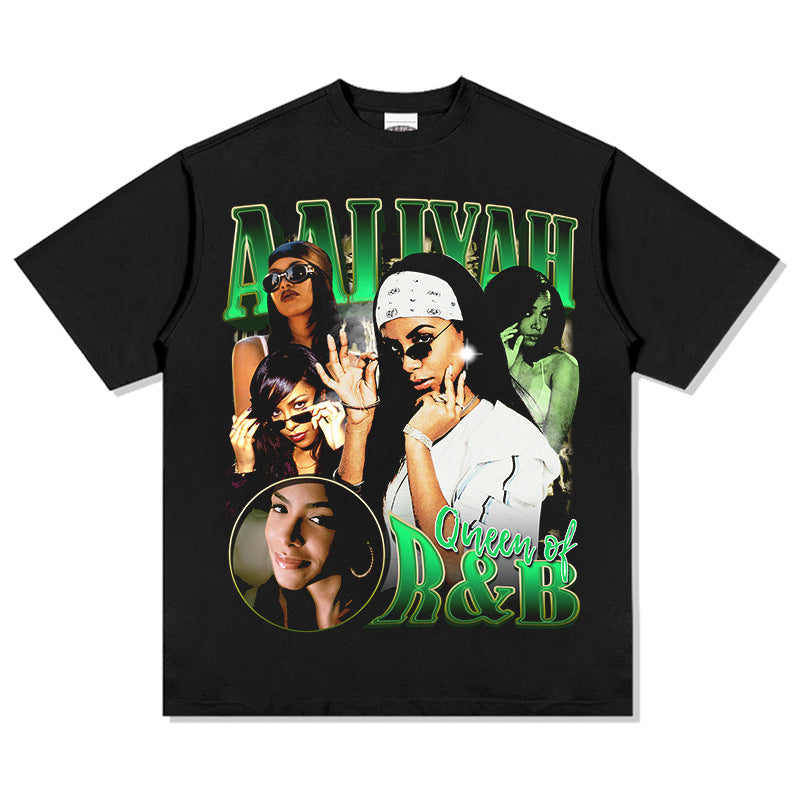 Streetwear masculino vintage hip hop aliya aliyah print short sleeve t-shirt