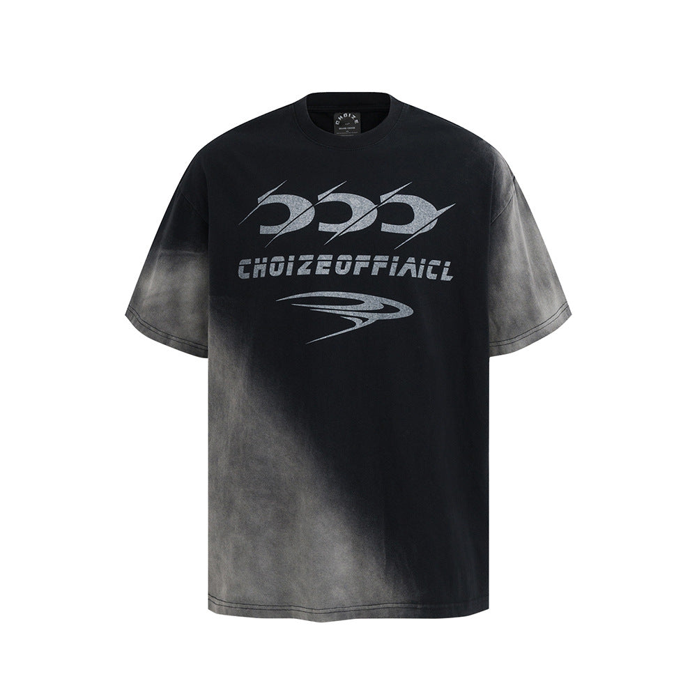 Nostalgia T Shirts Vintage washed gradual change letter print short sleeve T-shirt