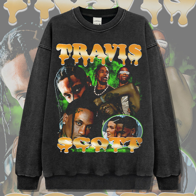 Marcas streetwear usa vintage hip hop travis scott made old crew neck sweater