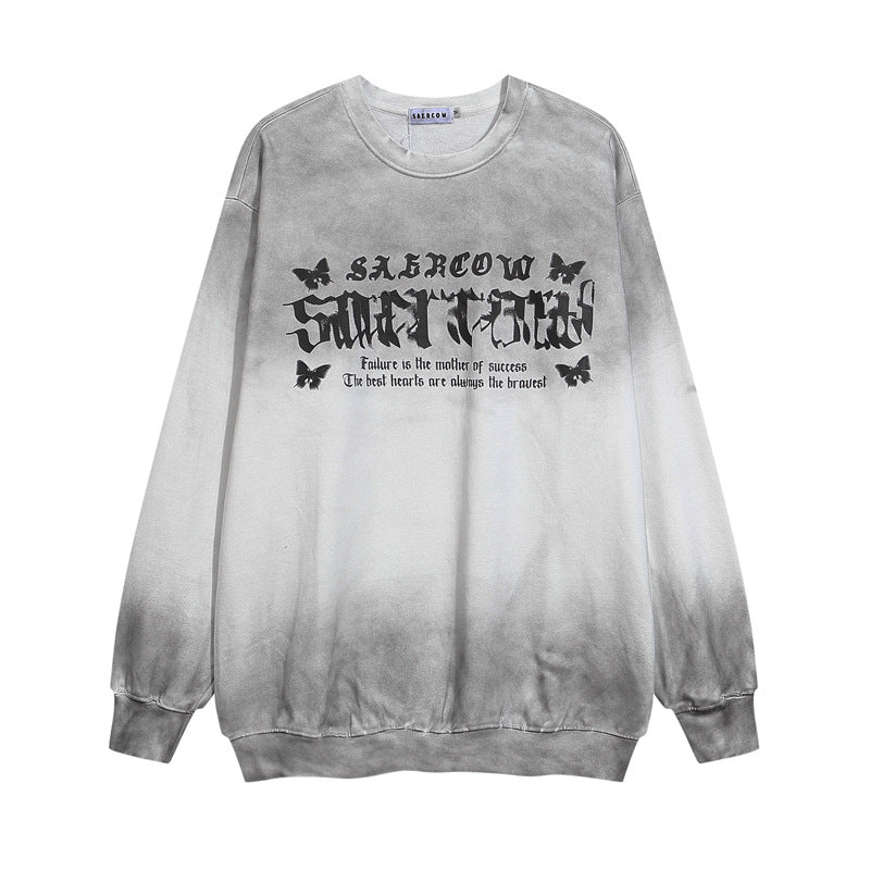 Streetwear Hoodie vintage do dirty gradual change crew neck sweater butterfly print top