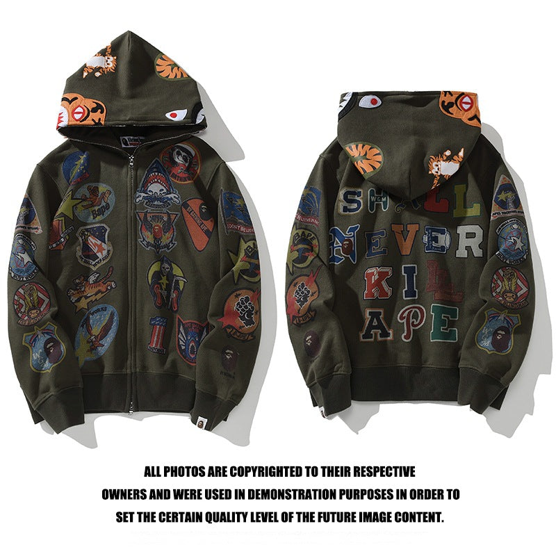 Ape Hoodie Joint Tiger Head Multi-pattern Printed Shark Hooded Cardigan Zip Sweater Jacket
