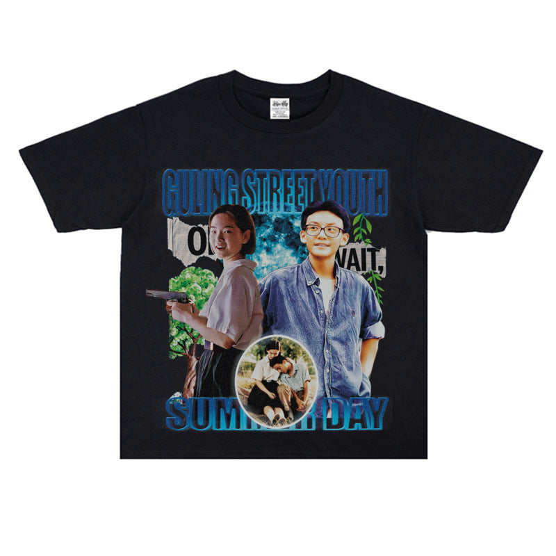 Film Star T Shirt Loose Heavy Retro Street Personality T-shirt Men and Women