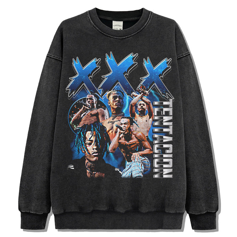 Marcas streetwear usa hip hop XXX Tentacion print crew neck sweater