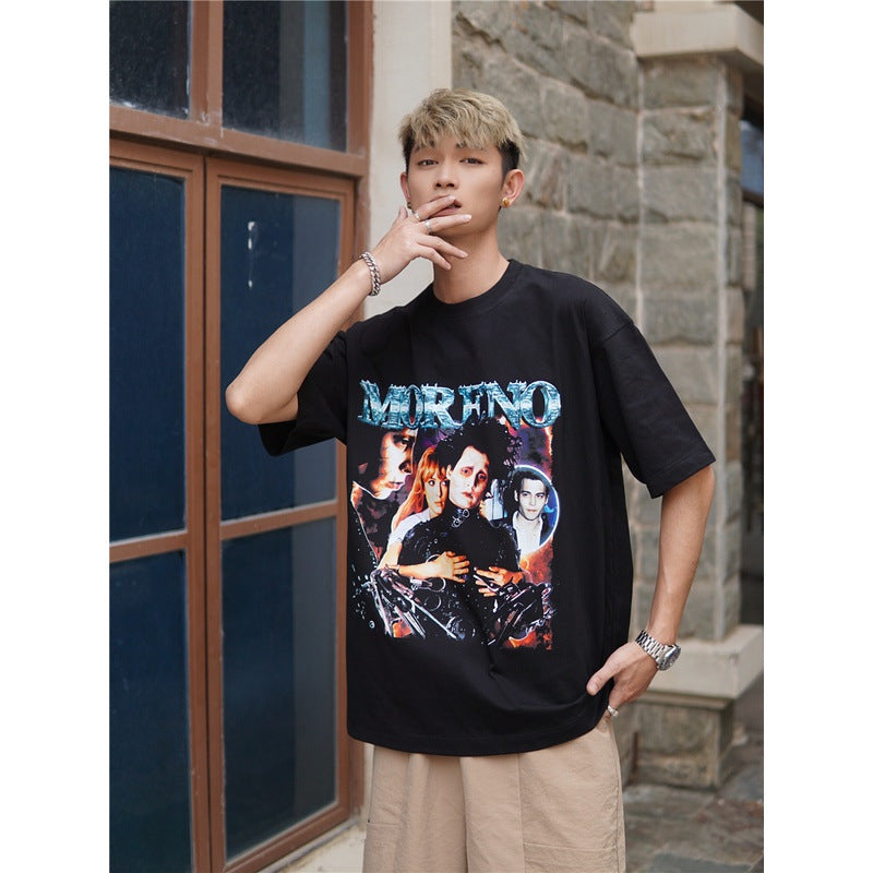 Film Star T Shirt Edward Short Sleeve Loose Retro American Street T-shirt Men and Women