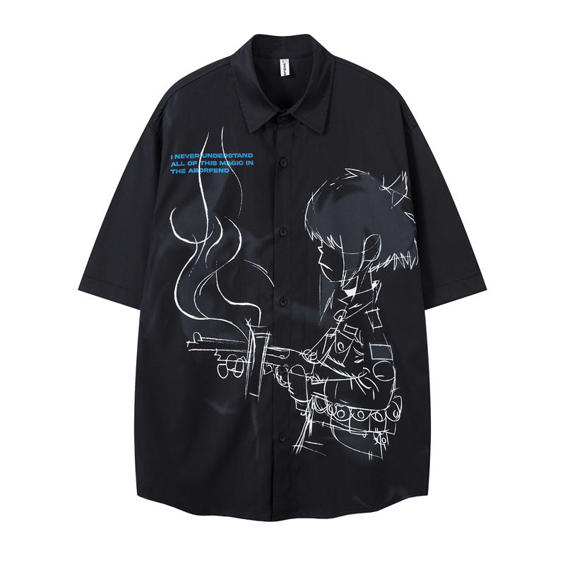 US drip outfits Summer Vintage Cartoon Boy Casual Loose Short Sleeve T-Shirts