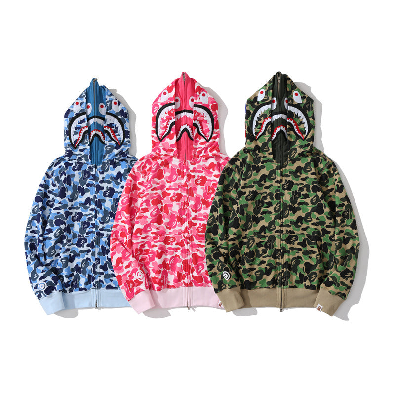 Ape Hoodie Shark Double Hood Men's and Women's Cardigan Zip Sweater