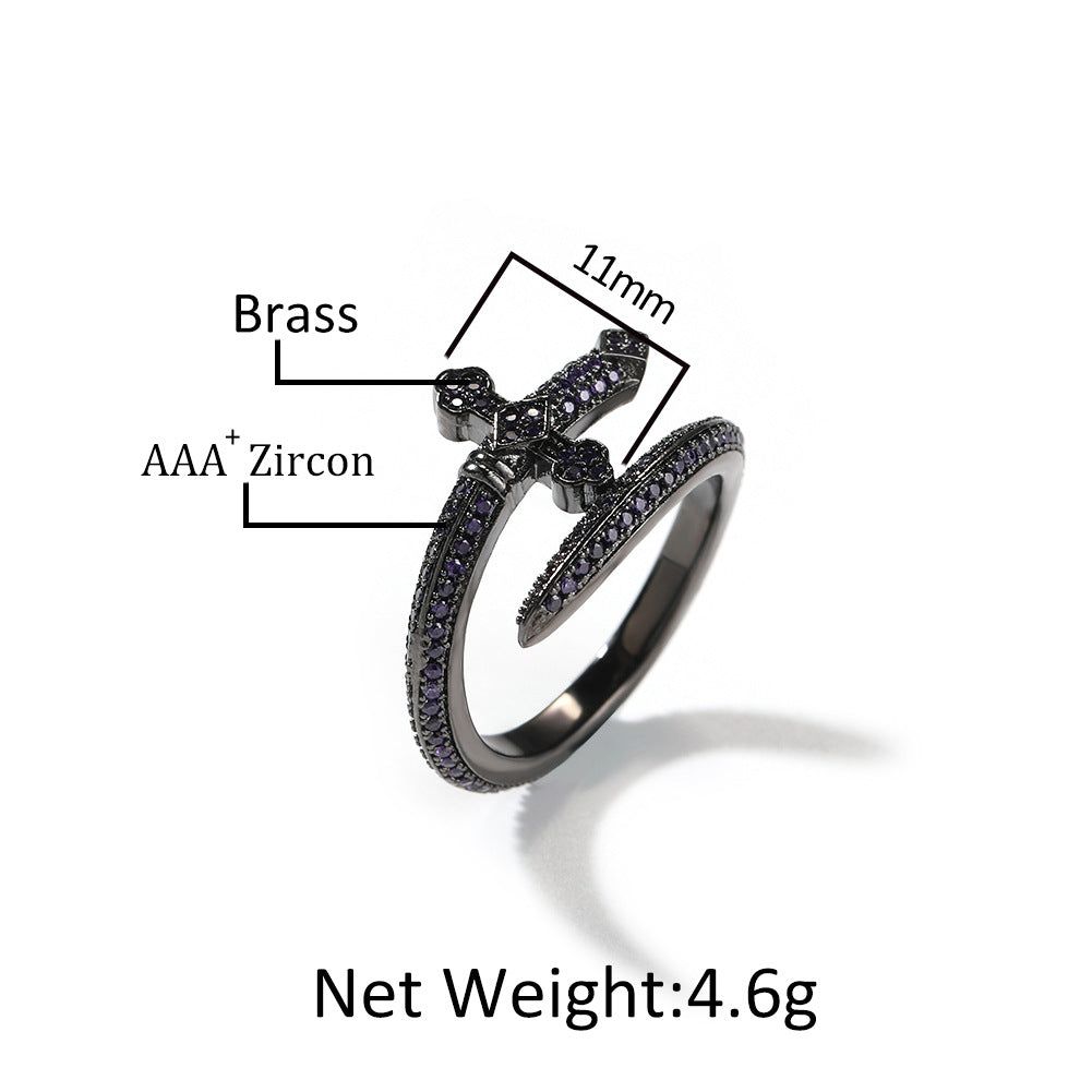 Rings Hip Hop Microencrusted Zircon Sword of Justice Vintage Ring Armament Spectrum