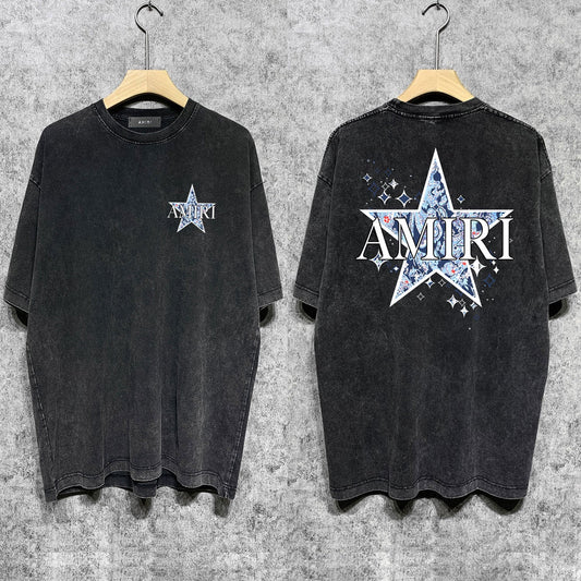 Amiri T-shirt Washed and Worn Retro Short Sleeve T-shirt
