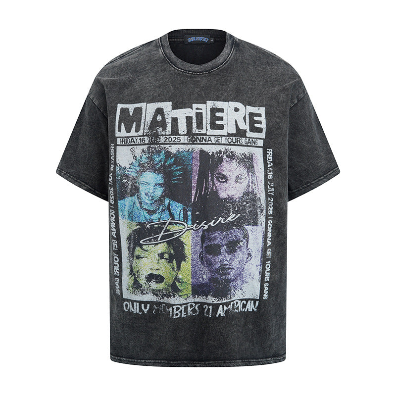 Hip hop clothing new york summer retro punk washed old t-shirt short sleeves