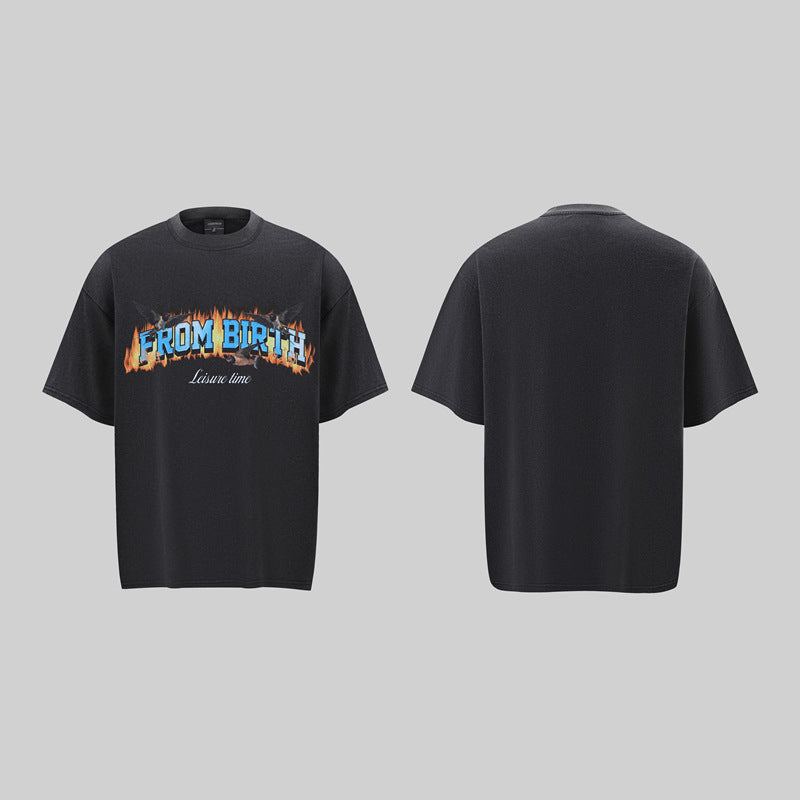 Camisas Retros Loose Crew Neck Short Sleeve T-Shirt