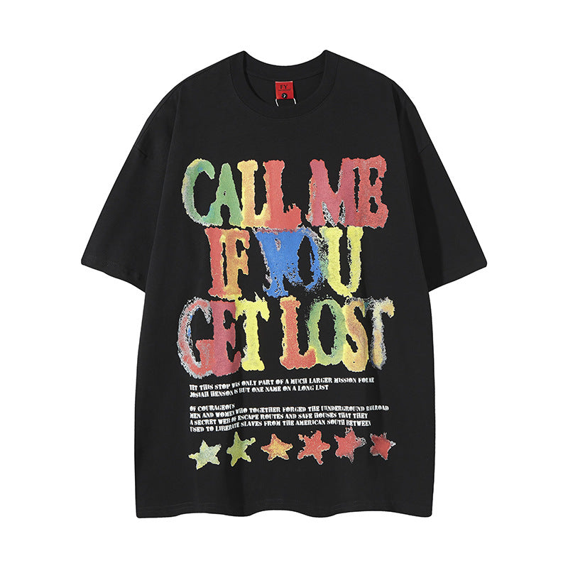 New York Hip Hop Style Casual Vintage Alphabet Print Crew Neck Short Sleeve T-Shirt 5 Summer Loose