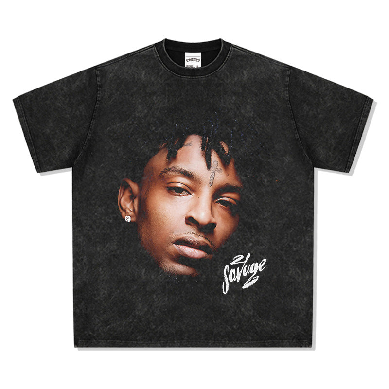New york hip hop shop vintage 21savage hip hop print short sleeve t-shirt