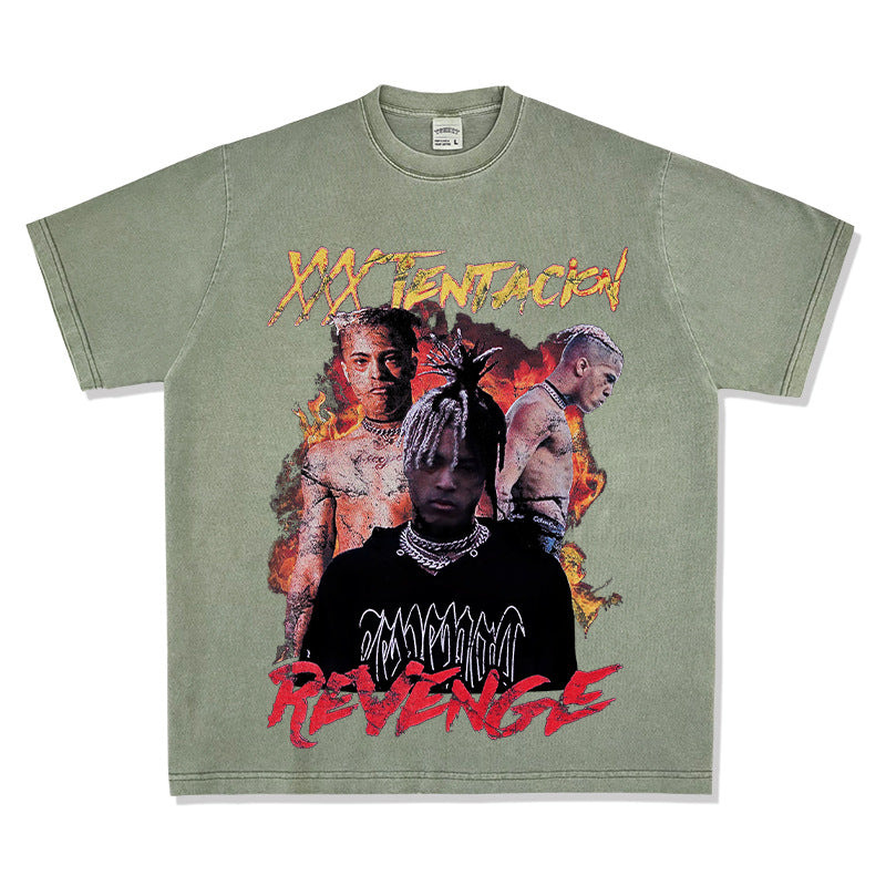 Cool t rapper hip hop rap XXX TENTACION print loose Vintage short sleeve t-shirt