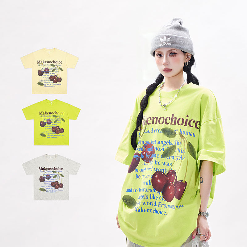 Marcas De Streetwear Vintage Cherry Print Short Sleeve T-Shirt