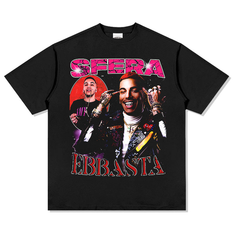 Outfit streetwear hip hop Sfera Ebbasta print short sleeve t-shirt