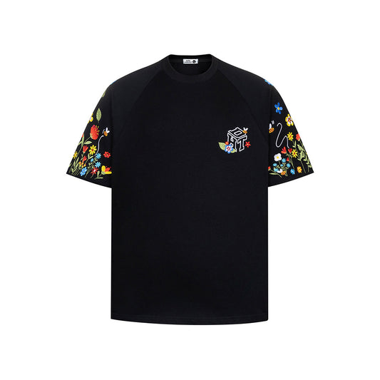 Hip Hop Clothes New York Vintage Floral Embroidery Crew Neck Short Sleeve T-Shirt