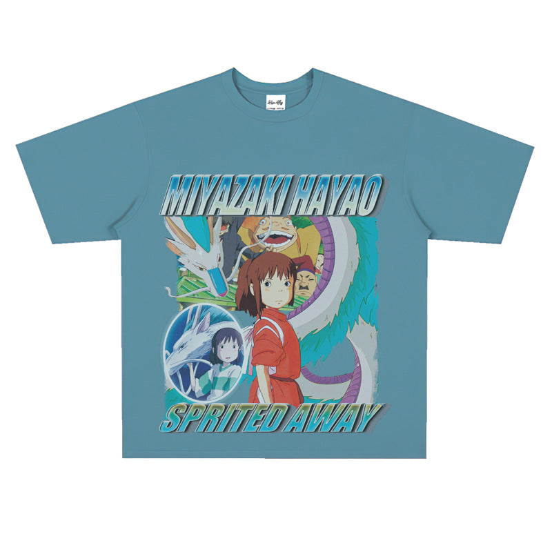 Film Star T Shirt Japanese Classic Anime Spirited Away Loose-Fitting Pure Cotton T-shirt Men and Women