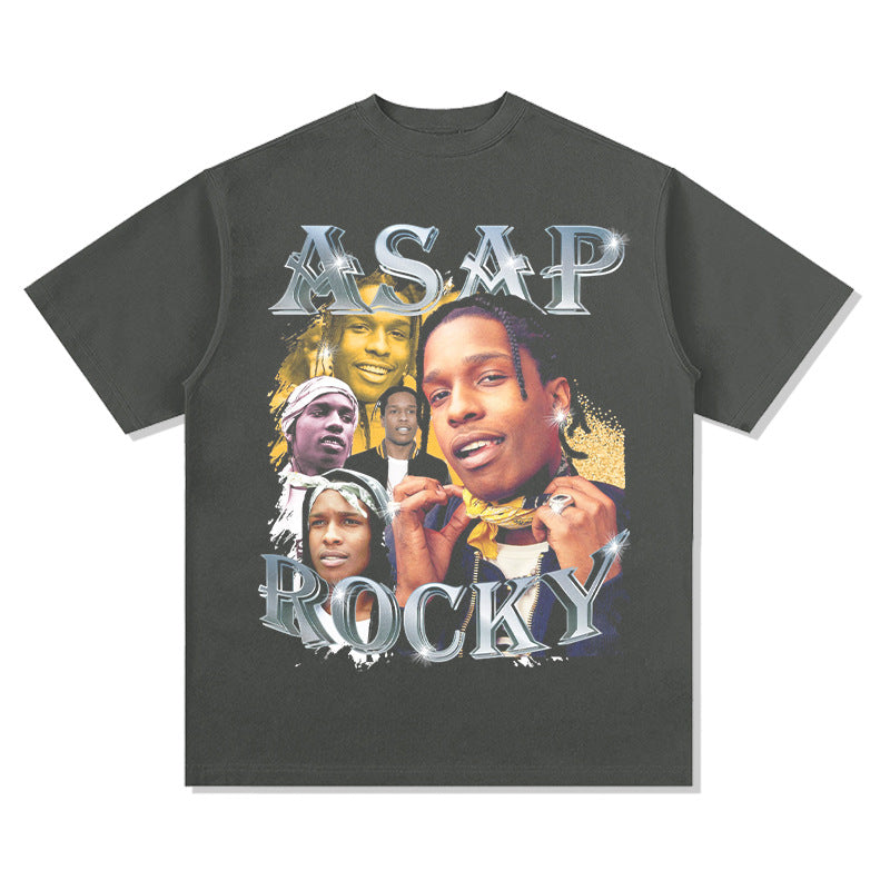 Streetwear masculino BC rapper A $AP Rocky vintage Rapper wear loose print short sleeves