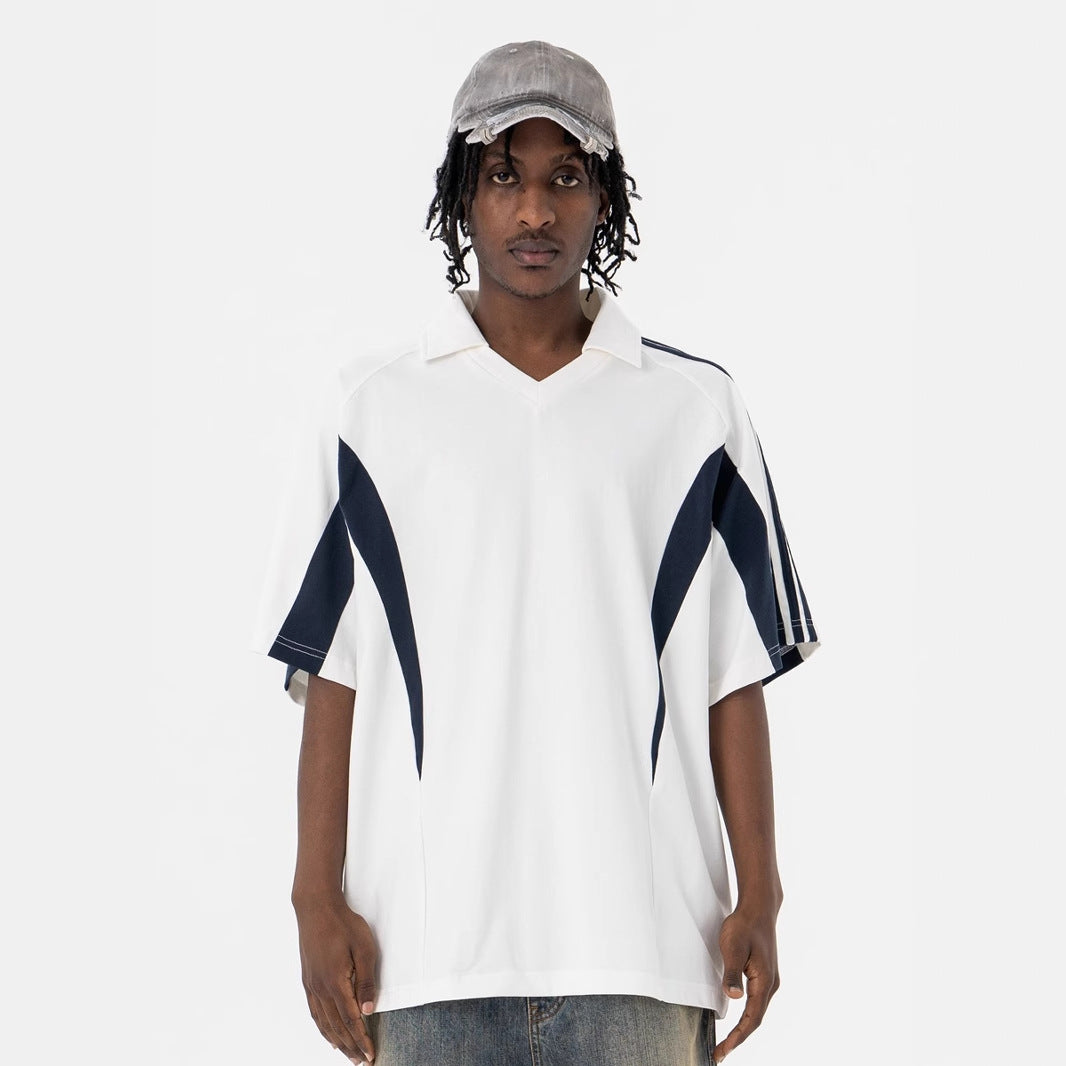 Vintage 90s Hip Hop Clothing Summer Casual V-Neck Lapel Short Sleeve T-Shirt