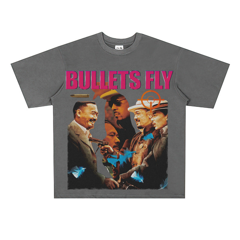 Film Star T Shirt Short Sleeve Retro American Street Heavy Personality T-shirt for Men and Women