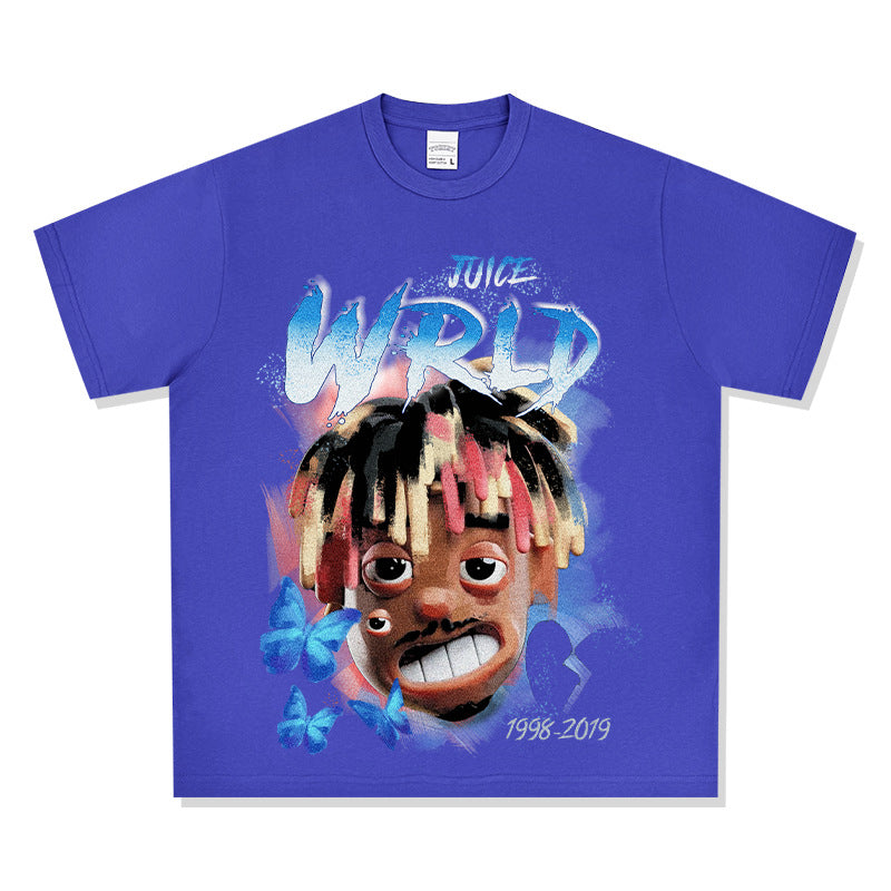 Cool t rapper rap Juice Wrld print hip hop short sleeve vintage loose