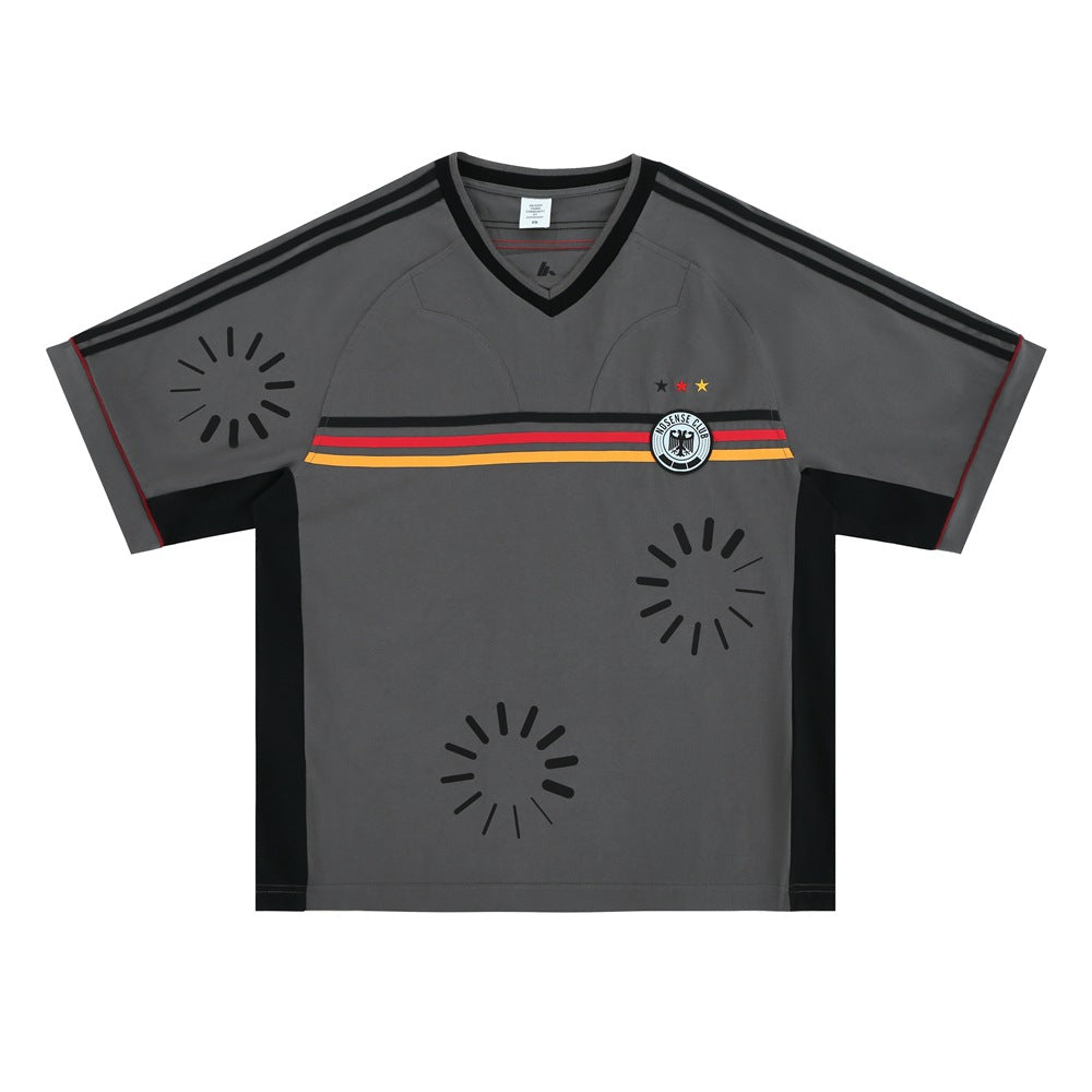 Vintage College Shirts Summer V-Neck Vintage Sports Short Sleeve T-Shirt