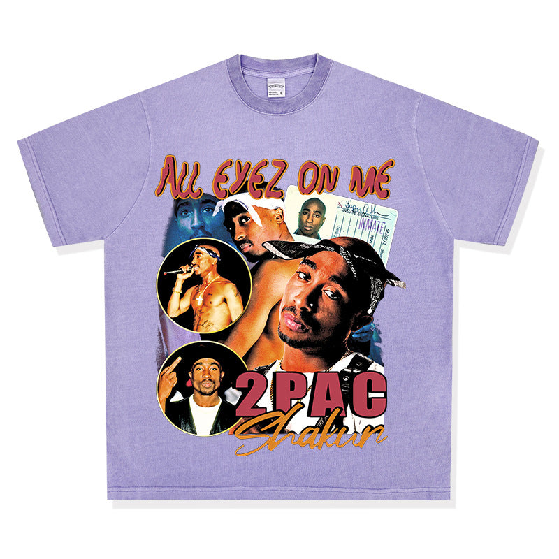Cool t rapper hip hop tupac print vintage short sleeve t-shirt vintage