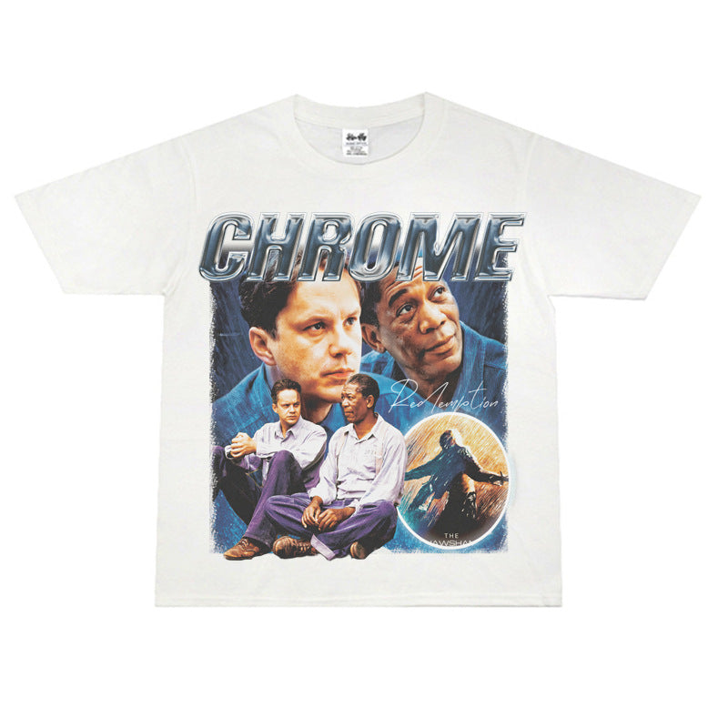 Film Star T Shirt Shawshank's Redemption Street Style Short Sleeve Loose Retro American T-shirt Men