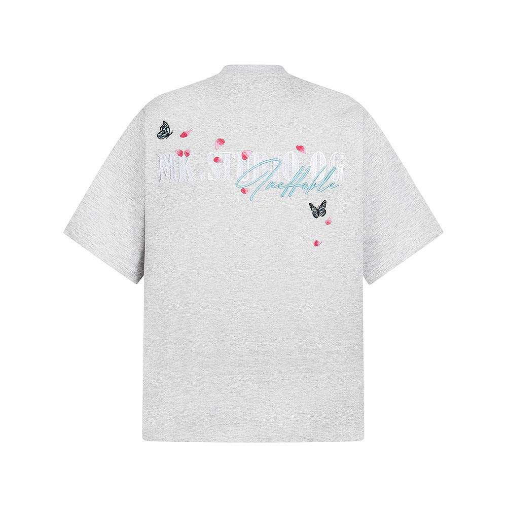 Hip Hop Clothes New York Vintage Embroidered Floral Summer Short Sleeve T-Shirt