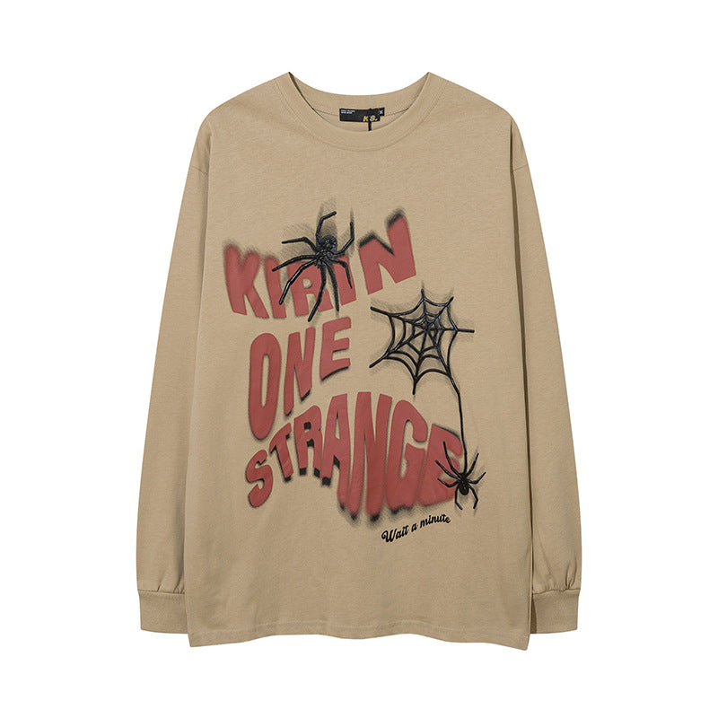 Vintage T Shirts Hip Hop Spider Print Long Sleeve T-Shirt