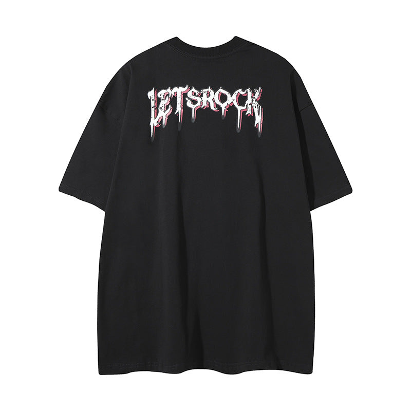 Nyc T-Shirt Cat Graffiti Letter Strap Necklace Short Sleeve T-Shirt Hip Hop Loose T-Shirt
