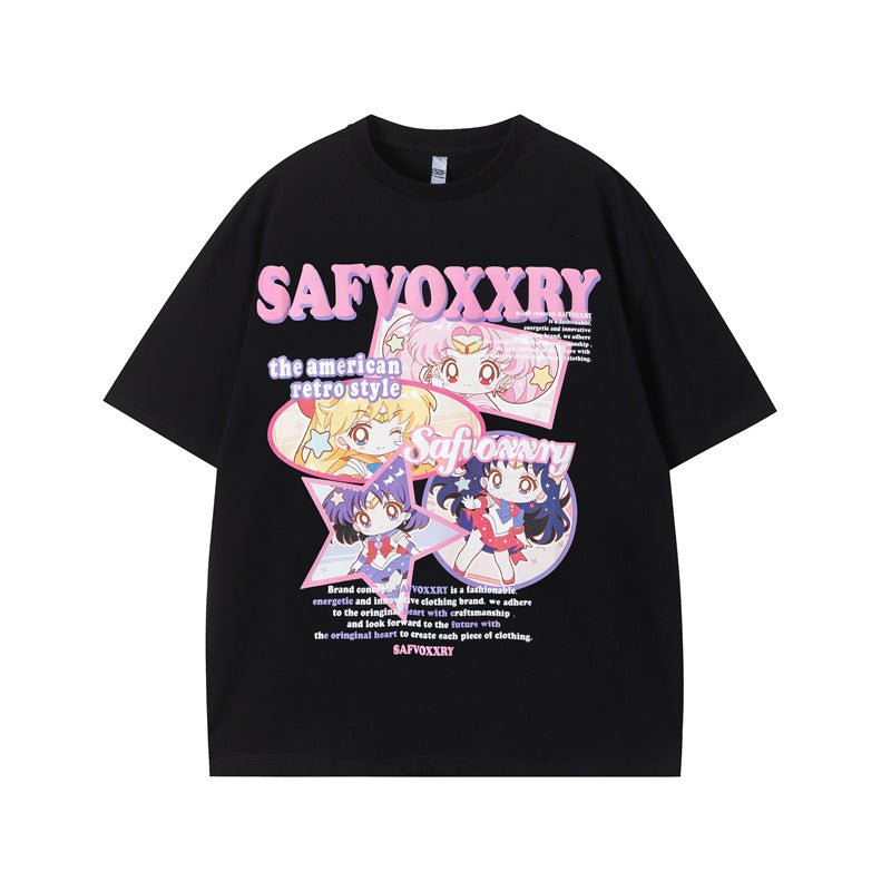 Vintage Tišö Rt Cartoon Printed Short Sleeve T-Shirt Summer Loose Top