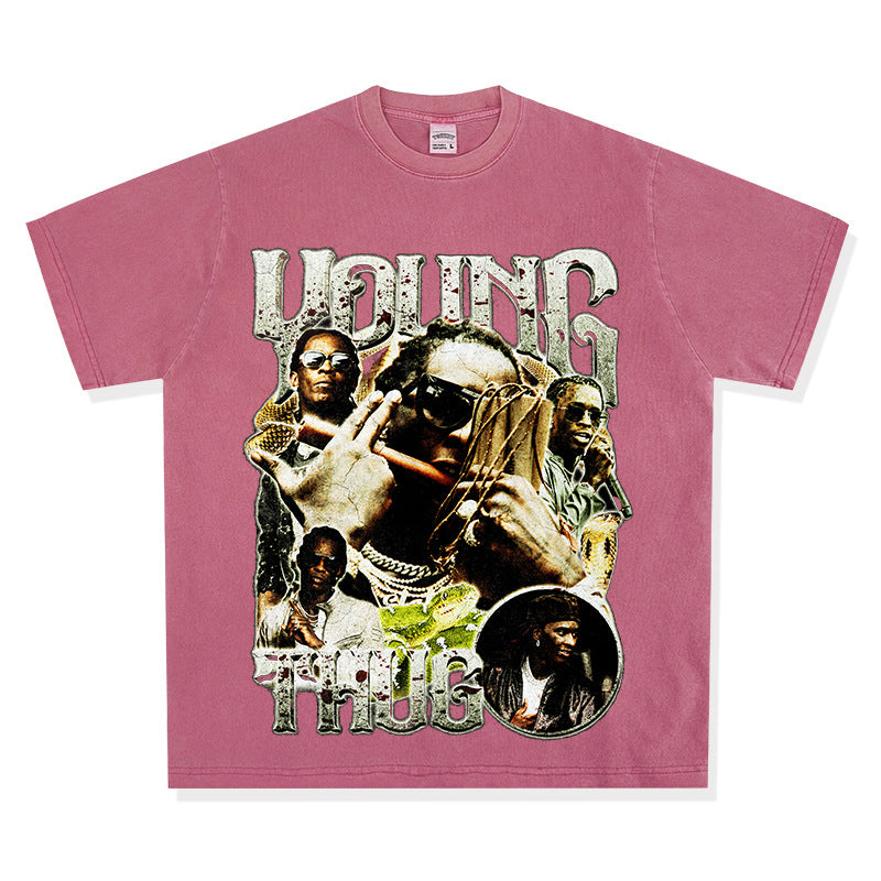 Cool t rapper vintage hip hop Young Thug print short sleeve t-shirt