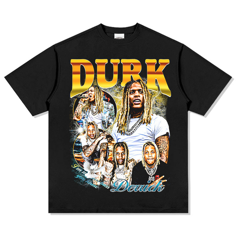 Outfit streetwear vintage, hip hop Lil Durk print short sleeve t-shirt
