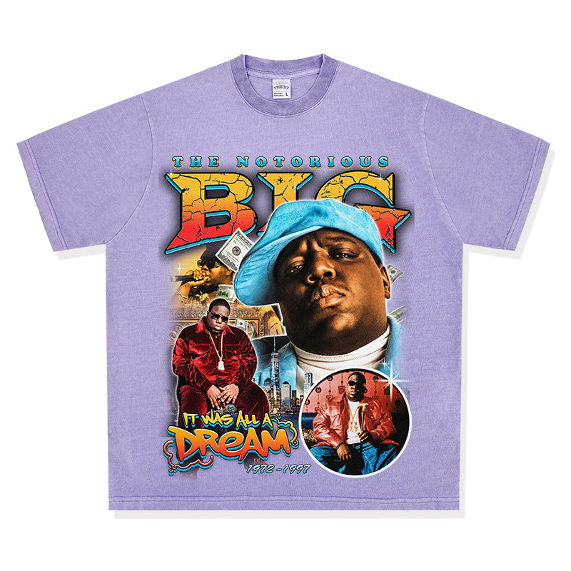 Streetwear masculino vintage hip hop Biggie Smalls print short sleeve t-shirt